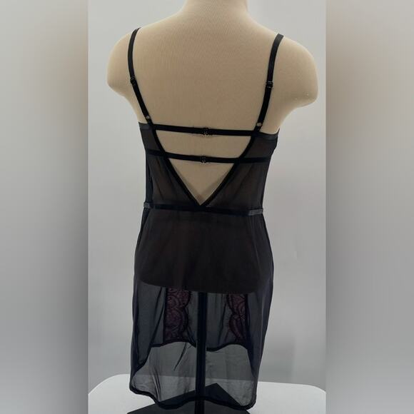 Adore Me Red Black Lace Valentine Sexy Cut Out Babydoll Slip Dress Size Medium - Picture 9 of 11